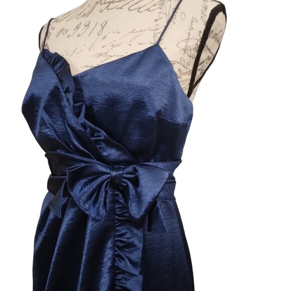 Royal Blue Bow Ruffle Satin Dress Evening Party Dress | Size 8 - Picture 1 of 10